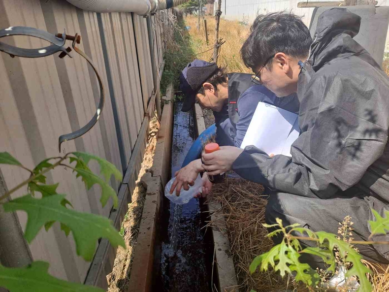 가축분뇨 양돈농가 정화방류시설 특별점검 실시하고 있다.