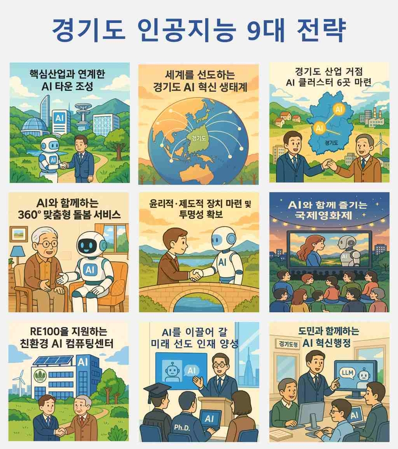 경기도가 인공지능(AI) 기술을 활용해 미래 산업 경쟁력을 확보하고 도민 삶의 질을 높이기 위해 ‘AI 비전 및 9대 전략’을 발표했다.
