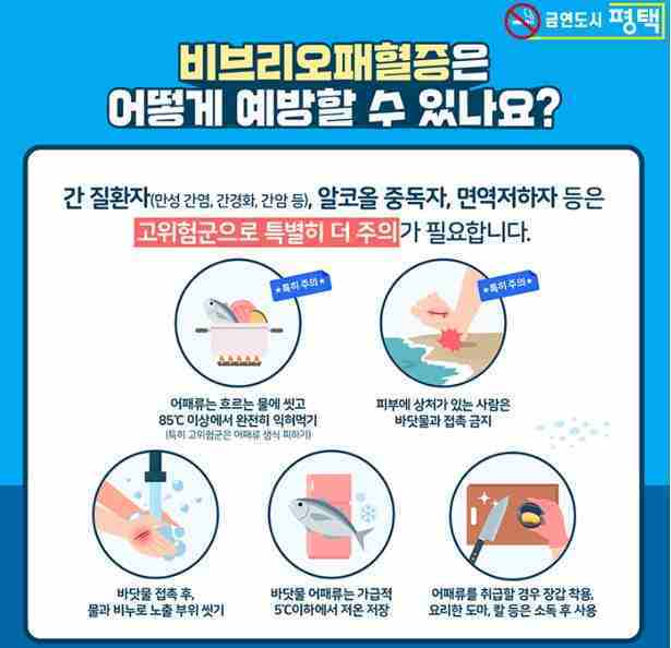 평택시가 올해 첫 비브리오패혈증 환자가 발생함에 따라 어패류를 충분히 익혀 먹는 등 예방수칙을 철저히 지켜줄 것을 당부했다.