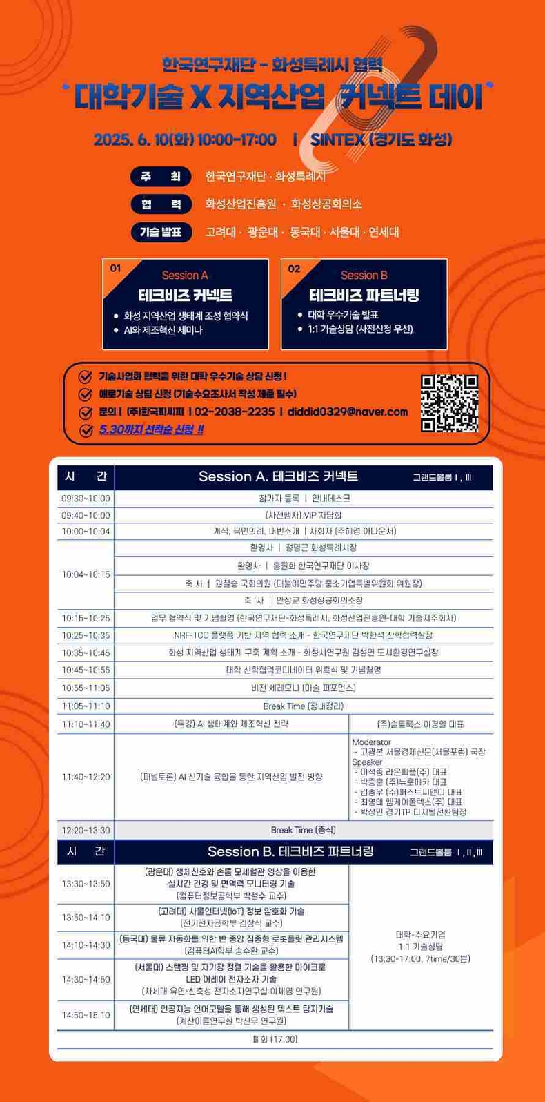 화성특례시가 오는 10일 신텍스 그랜드볼룸홀에서 국내 대학 보유 기술과 화성시 관내 기업의 기술 수요를 연결하는 ‘대학기술-지역산업 커넥트데이’를 한국연구재단과 공동 개최한다.