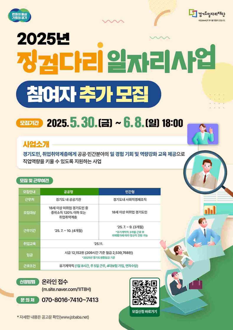 경기도와 경기도일자리재단이 8일까지‘2025년 징검다리 일자리 사업’참여자를 추가 모집한다.