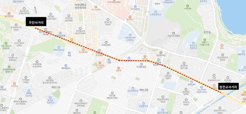 우만사거리~원천교사거리 구간 등