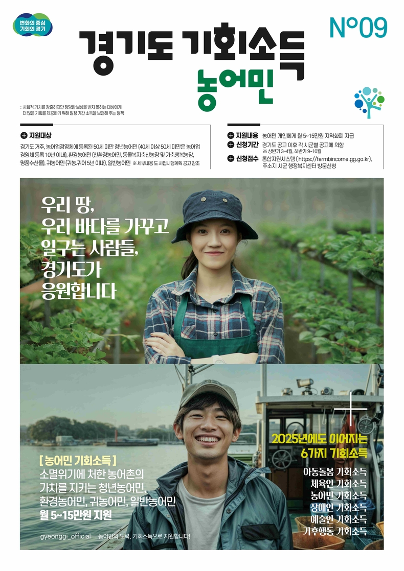 경기도가 13일부터 23개 시군 17만2000명의 농어민을 대상으로 올 상반기 ‘농어민 기회소득’을 지급한다.