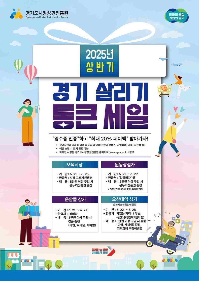 오산시가 21일부터 29일까지 관내 전통시장과 골목상권에서 ‘2025년 상반기 경기 살리기 통큰세일’을 진행한다.
