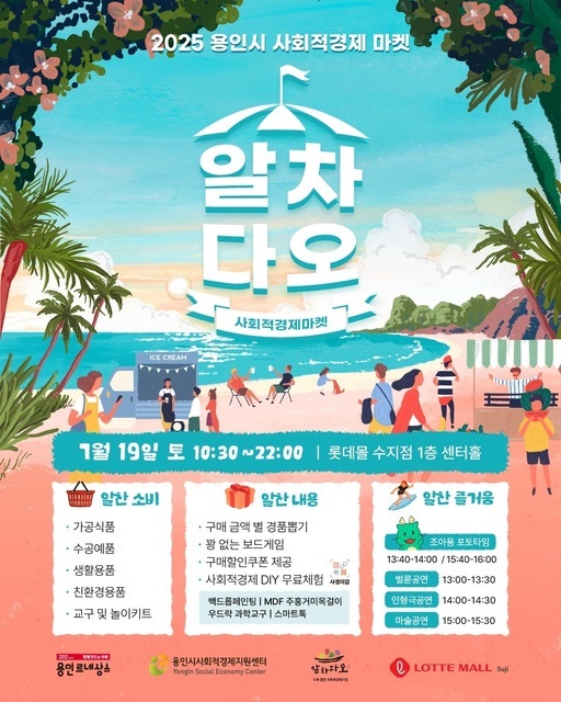 용인시가 19일 롯데몰 수지점에서 사회적경제기업 제품을 소개하고 판매하는 제3회 ‘롯데몰 마켓 알차다오’를 개최한다.