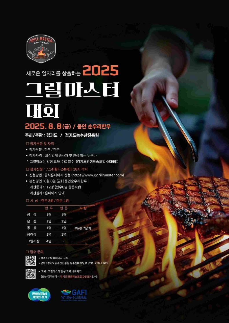 경기도가 전문 그릴마스터 양성과 축산물 소비 촉진을 위해‘2025 그릴마스터 대회’ 참가자를 모집한다.
