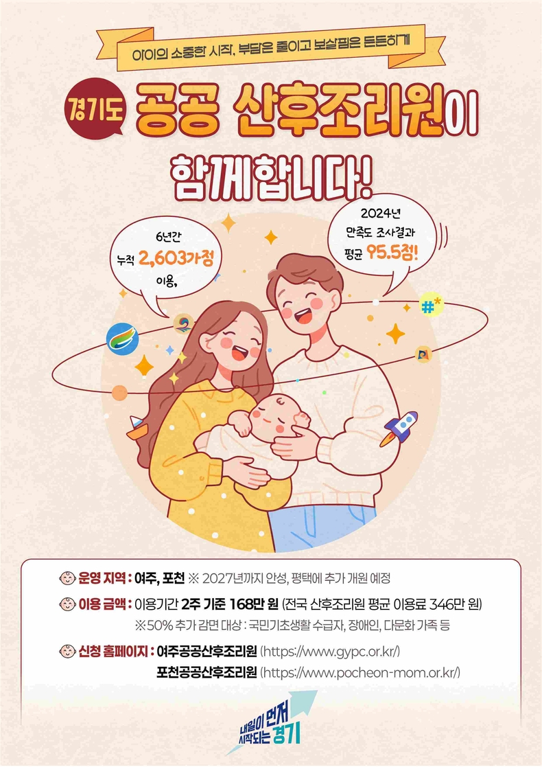 2019년 5월 경기도 1호로 개원한 여주 공공산후조리원과 2023년 5월 추가로 문을 연 포천 공공산후조리원이 1년 내내 공실이 없을 만큼 주민들의 큰 호응을 얻고 있다.