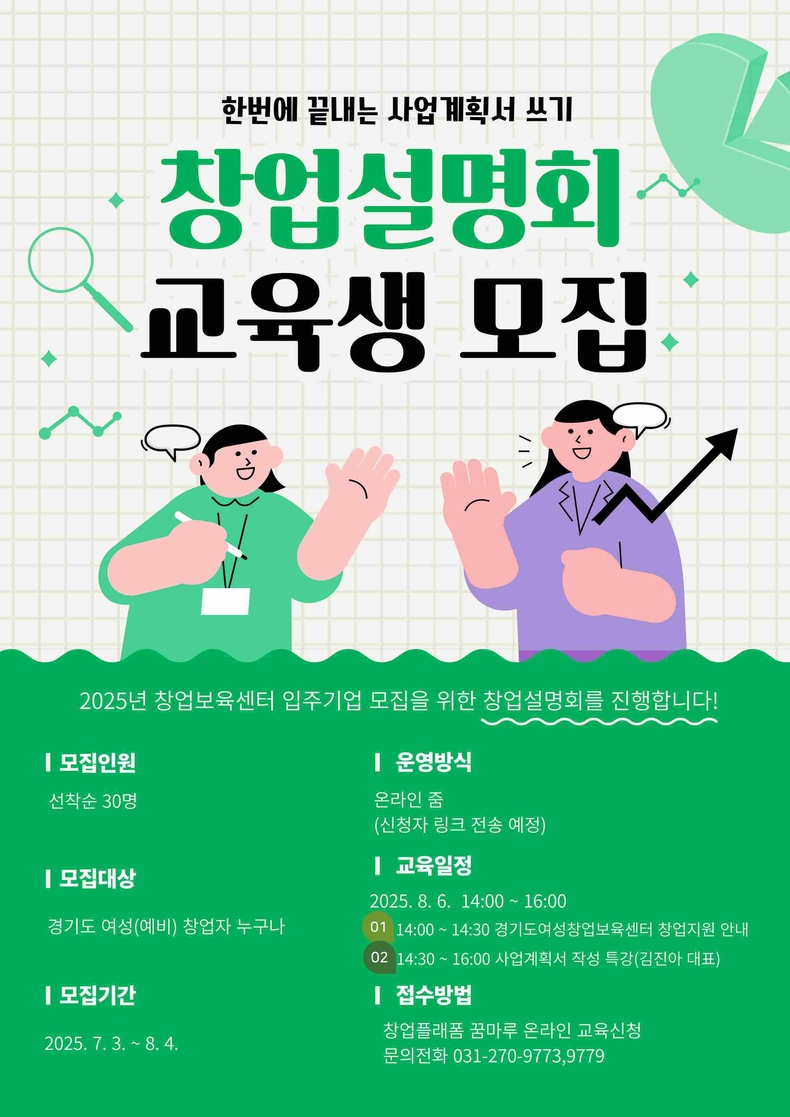 경기도일자리재단 창업보육센터가 8월6일 도내 여성 (예비)창업자를 대상으로 온라인 창업설명회를 개최한다.