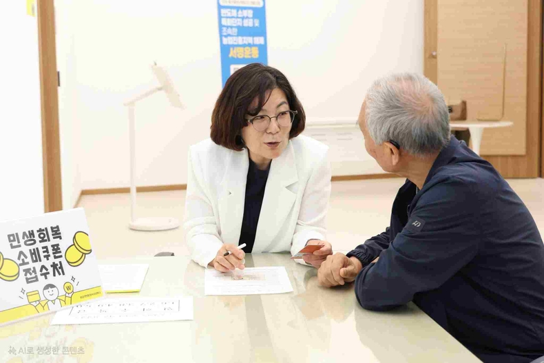 김보라 안성시장이 서운면 행정복지센터를 방문해 ‘민생회복 소비쿠폰’신청 현장을 점검하고, 시민들과 소통하는 시간을 가졌다.