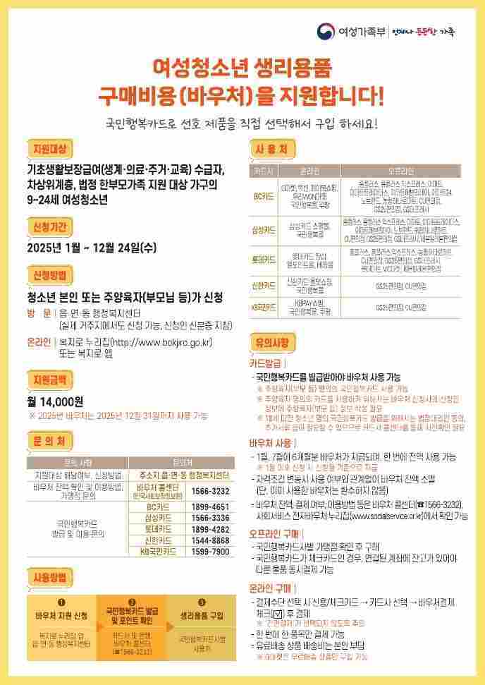 화성특례시가 저소득층 여성청소년 생리용품 바우처 지원사업 신청을 받고 있다.