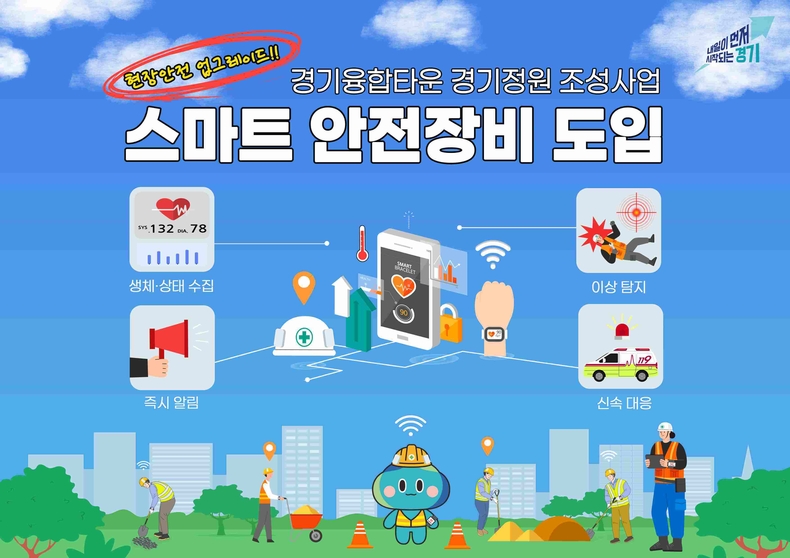 경기도와 경기주택도시공사(GH)는 오는 2026년 상반기 준공을 목표로 공사중인 경기융합타운 경기정원 조성사업 현장에 스마트 안전장비를 도입해 근로자 안전 관리를 강화한다.