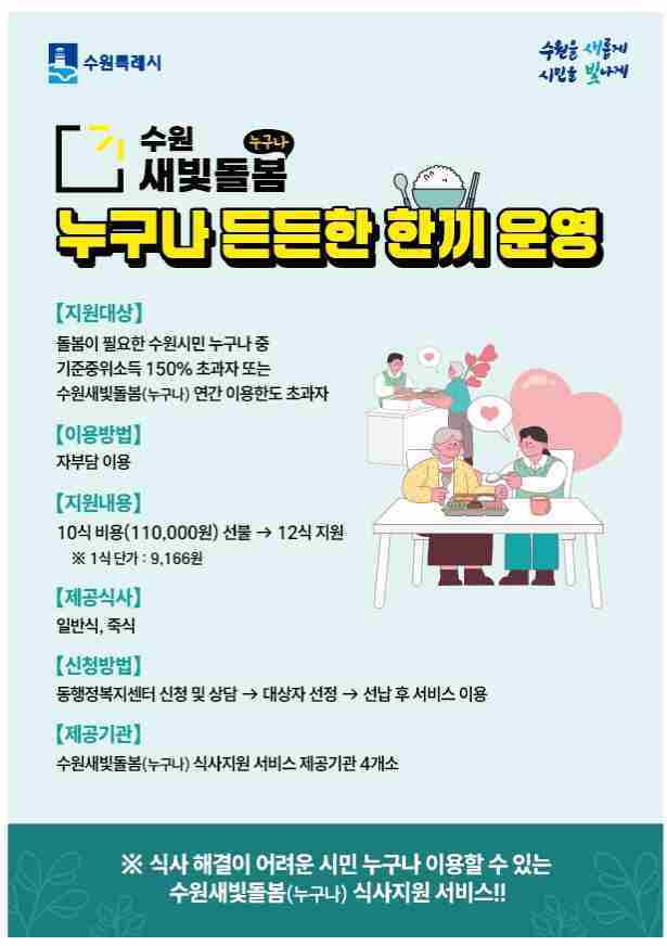 수원새빛돌봄(누구나) 식사지원서비스 ‘누구나 든든한 한끼’ 홍보물