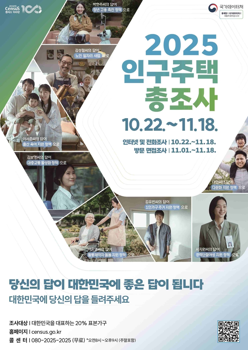 국가데이터처(구 통계청)가 주관하고 전국 지자체가 실시하는‘2025년 인구주택총조사’를 안성시가 10월22일부터 11월18일까지 실시한다.
